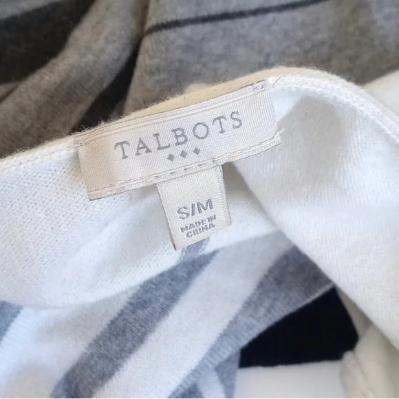 Talbots Wool Blend Black, Grey & Winter White Striped Poncho/ Sweater Poncho S/M - Picture 2 of 12